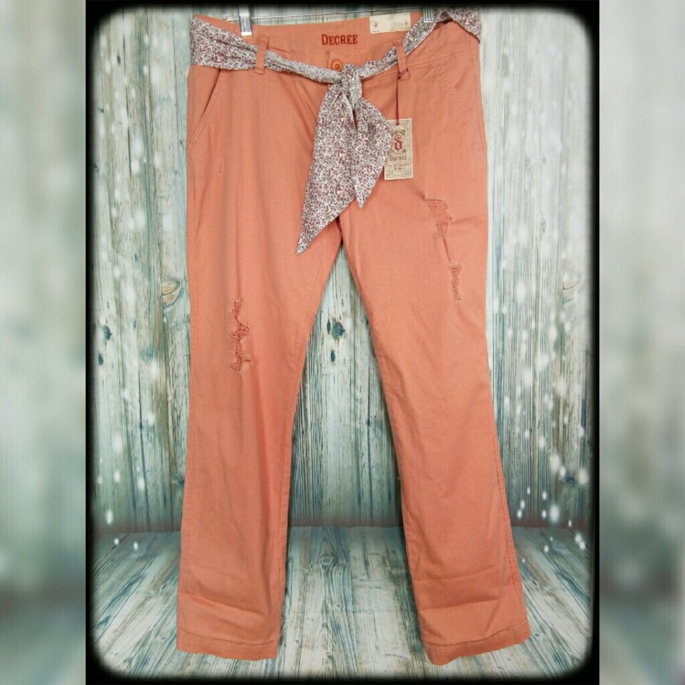 Decree distressed peach straight relaxed jeans size 13